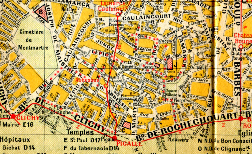 пешеходная экскурсия по Монмартру в Париже карта схема
