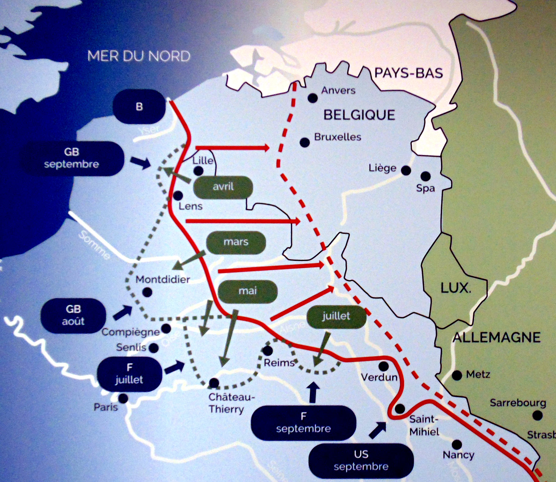 Карта-схема линии фронта на 1918 год