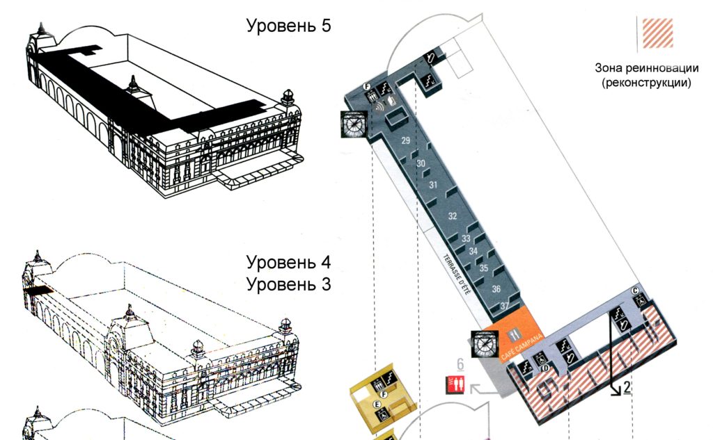Музей Орсе в Париже, план уровня 5 схема на русском языке