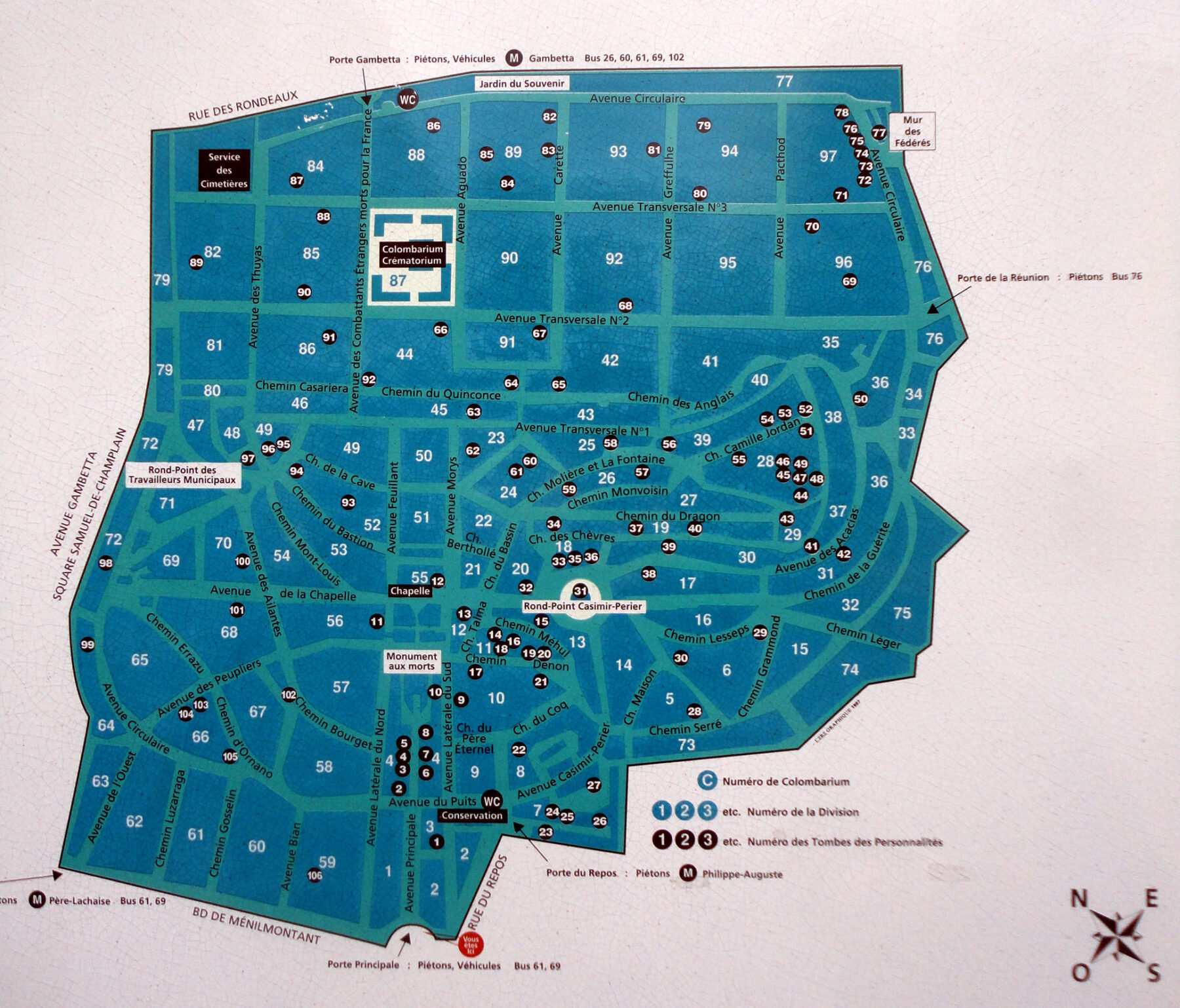 План схема кладбище Пер-Лашез в Париже